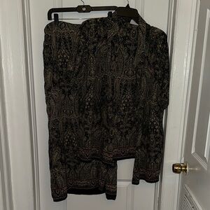 Liz Claiborne Black Paisley Blouse with Red and Cream Accents and skirt